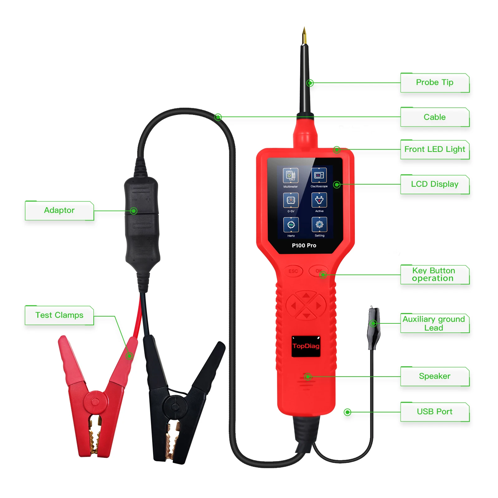 TopDiag P100 Pro 9-30V Car Circuit Tester Automotive Circuit Diagnostic Tester 12V 24V Circuit Probe Kit Multimeter Digital