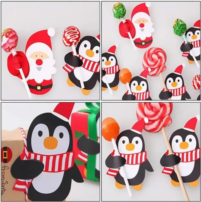 Christmas Lollipop Paper Cards Cartoon Snowman Santa Lollipop Holder for Xmas Kids Gift Home DIY Party Decoration 2024 New Year