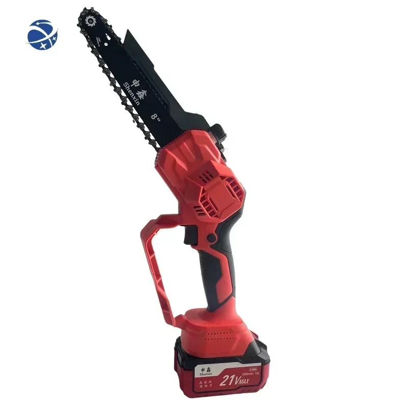 YYHC-Hot sales  21V Garden Metal Li Battery electric chainsaw  5.0Ah Battery Cordless Cutting Outside turns one-handed Saw