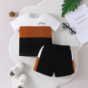 Ensemble de vêtements pour bébés garçons de 6 à 36 mois, t-shirt et Short à manches courtes à rayures KING, tenue d'été Ootd pour nouveau-né