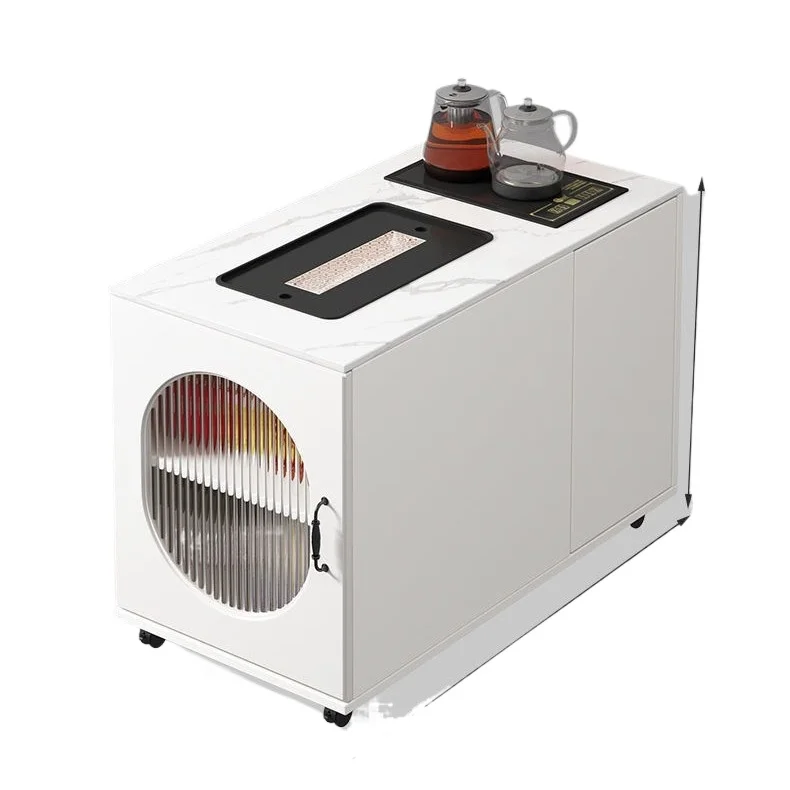 [خالية من الخدوش] خزانة جانبية للأريكة الفاخرة الخفيفة، وغرفة معيشة متحركة، وطاولة قهوة صغيرة متنقلة بسيطة وحديثة بحافة بلاطة صخرية