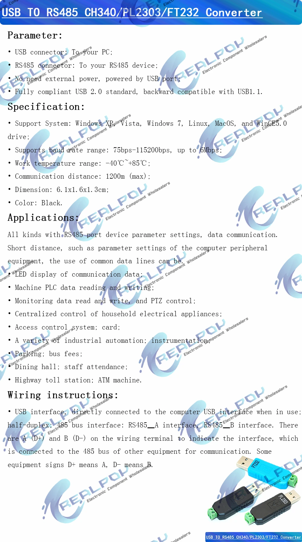 FT232 USB 2.0 zu TTL RS485 485 Serieller Konverter-Adapter FTDI Modul FT232RL SN75176 Doppelfunktion mit doppeltem Schutz – Detail 2
