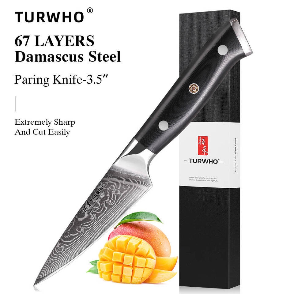  TURWHO 3.5" Paring Knife 67 Layer Damascus Steel Kitchen Chef Knife Cutter Fruit Peeling Slicing Utility Vegetable Cooking Tools