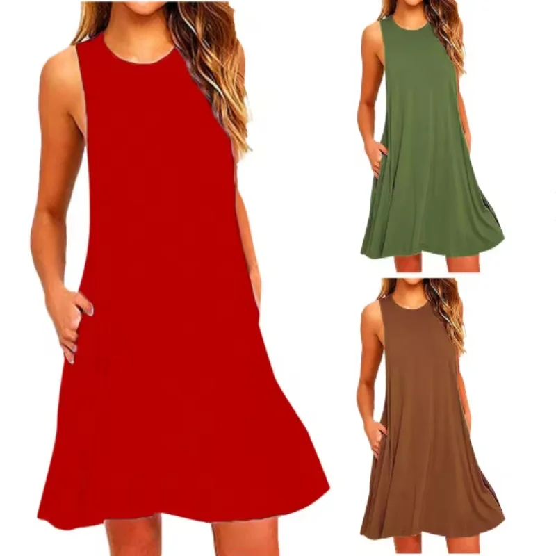 Women's Summer Casual Swing T-Shirt Dresses Beach Cover Up With Pockets Plus Size Loose T-shirt Dress