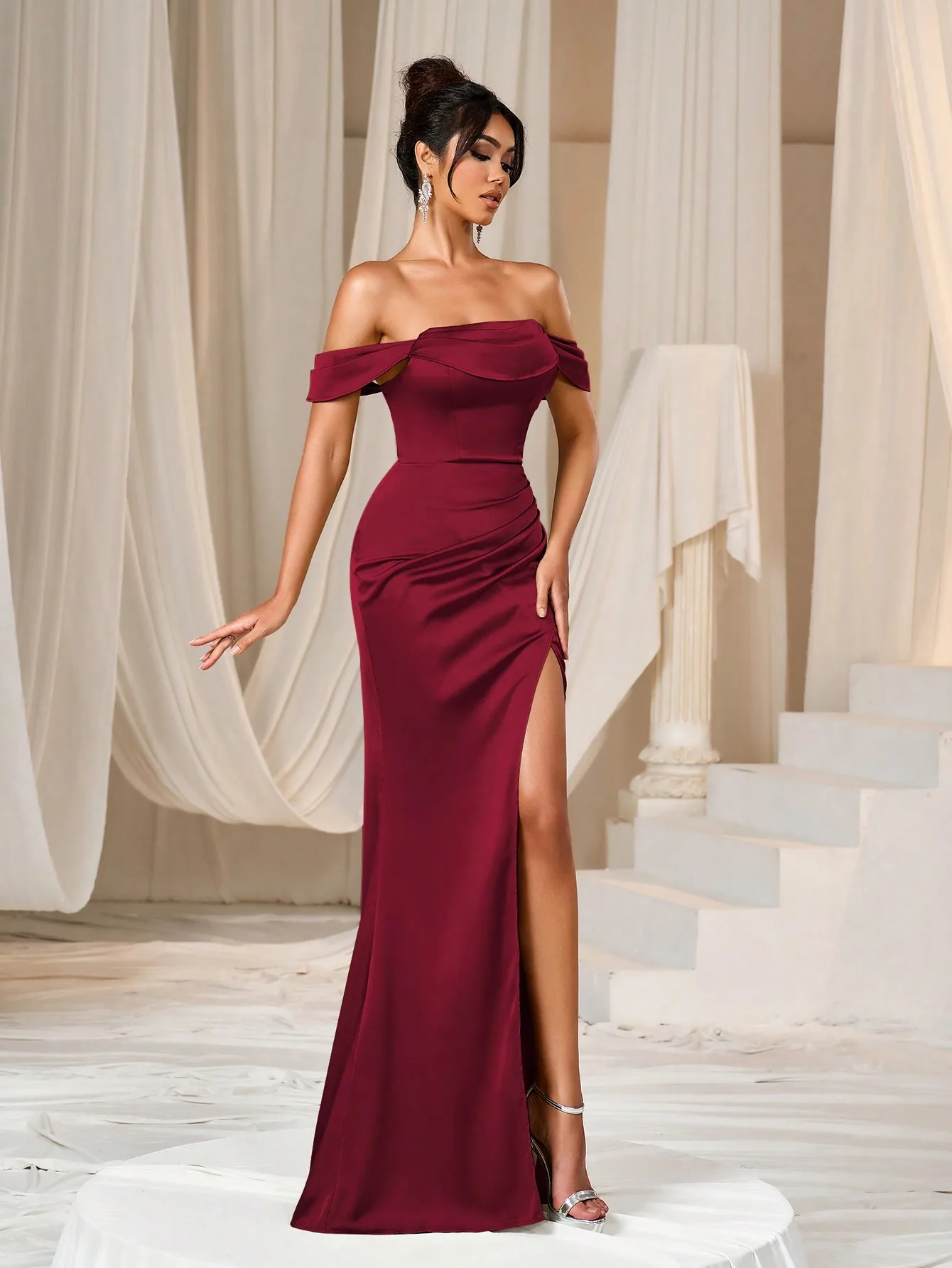 Vestido de noche largo liso y elegante para mujer, vestido ajustado sin mangas con espalda descubierta y abertura alta, vestido de fiesta de gama alta a la moda francesa