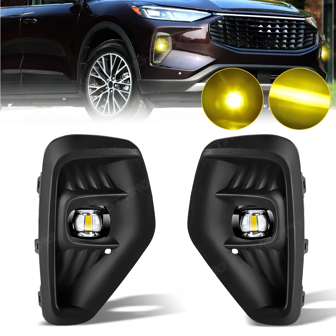 

LED Fog Lamp For Ford Escape 2023 2024 2025 Front Headlight With Covers Switch Wiring Foglight White Yellow Car Accessories 12V