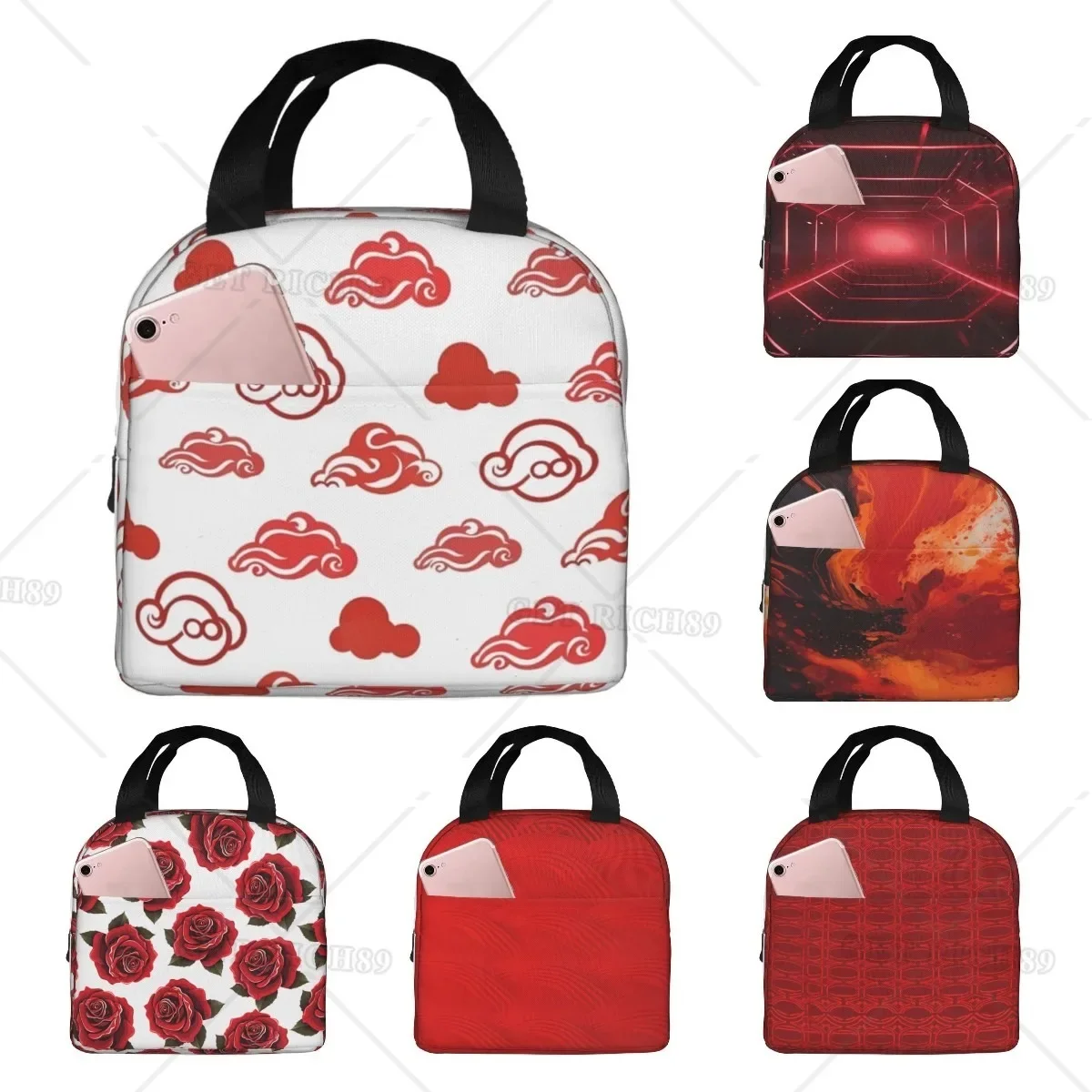 

Red Series Red Clouds Insulated Lunch Bag - Chic & Practical, Portable Reusable Lunch Box for Office Picnic Outdoor Adventures