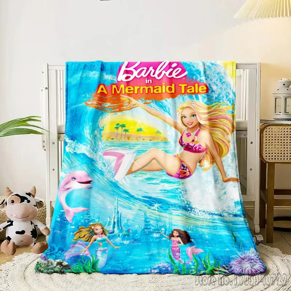 Barbie Dolls Cartoon 3D Printed Home Cute Kids Blanket Throw for Bed Sofa Decor Fleece Nap Blankets Boys Girls Children Gift