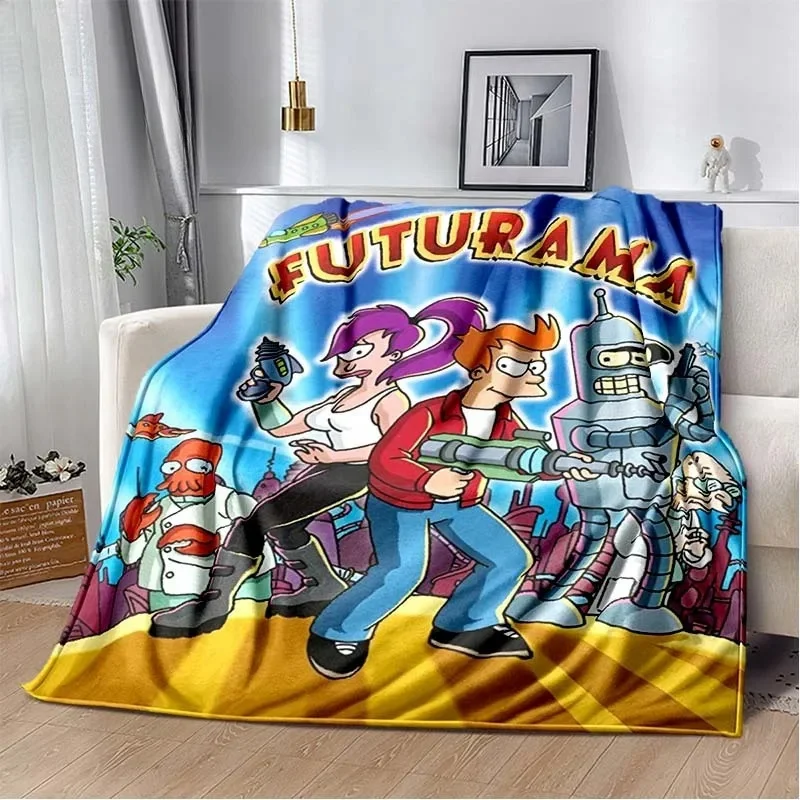 New F-Futurama Cartoon Flannel Soft Warm Blanket Retro Blanket Bed Bedroom Living Room Sofa Travel Picnic Blanket Birthday Gift