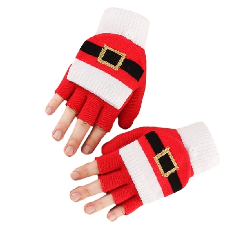 Christmas Convertible Flip Cover Adult Gloves Winter Half Finger Thick Warm Lovely Winter Presents Gloves for Adult