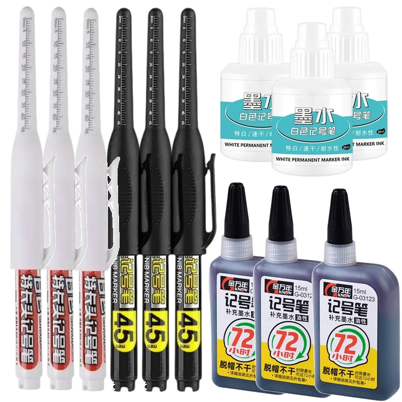 45 مللي متر مقاوم للماء حفرة عميقة أقلام خطاط (ماركر) طويلة بنك الاستثمار القومي رئيس قلم نجار أبيض/أسود/أزرق الحبر لأدوات النجارة اليدوية متعددة الأغراض #1