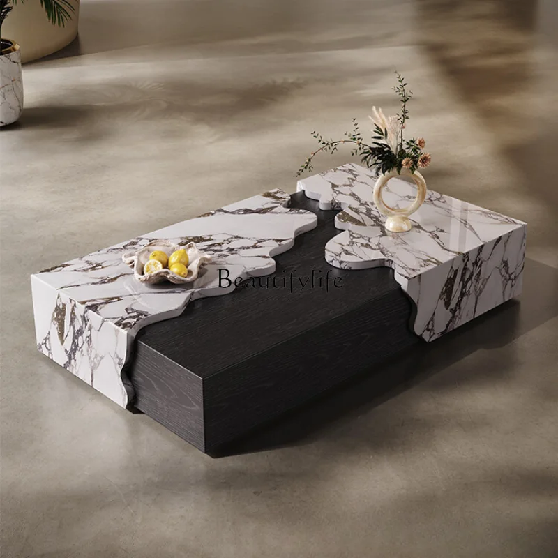 

Coffee Table Rectangular Italian Style Mild Luxury Marble Modern Minimalist Solid Wood Living Room Mid-Ancient Design