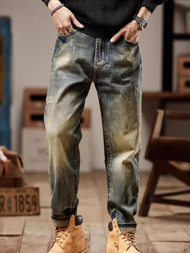 Baggy-Jeans für Herren, lockere Herbst-Kleidung, Trendhose, 2025, Xs, Kpop, weich, Y2k, Streetwear, weites Bein, modische 90er-Jahre-Mann-Cowboy-Hose