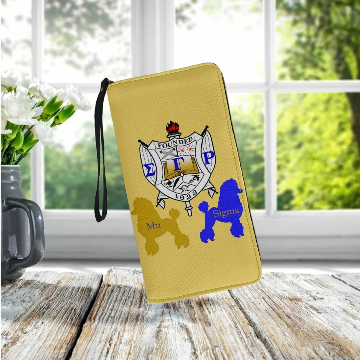 Sigma Gamma Rho Luxe Polsbandkaarthouder Dames Poedelpatroon Ontwerp Trendy Lange Portemonnee Stijlvolle Casual Reismuntenportemonnee