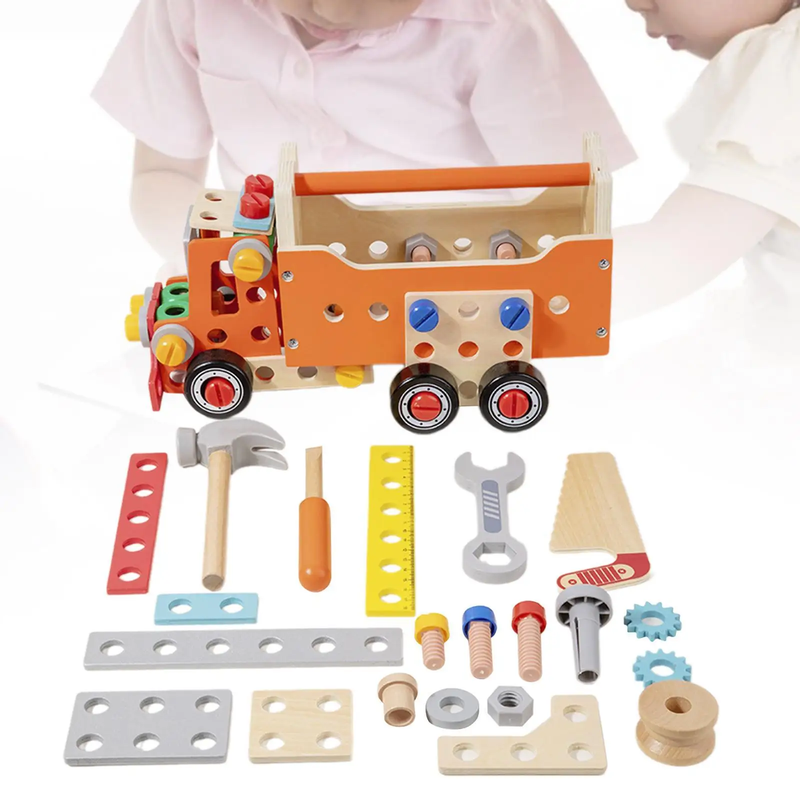 Hölzernes Kleinkind-Werkzeugset, Holzbau-Werkzeugkasten, Weihnachtsgeschenke, Montessori-Spielzeugset für Babys im Alter von 3, 4, 5, 6, 7 Jahren