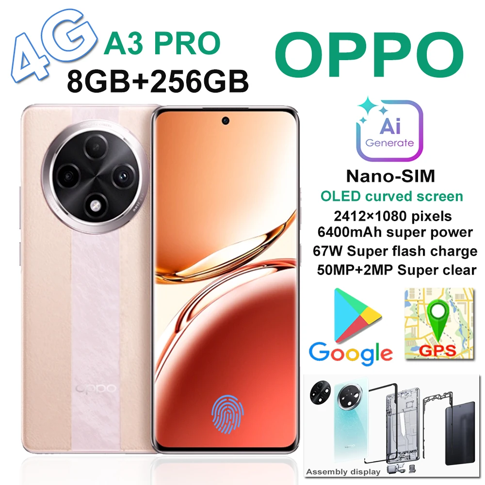 OPPO A3 Pro OLED curved screen smartphone 2412×1080 pixels 64MP+2MP main camera AI selfie 8MP front camera - view 3