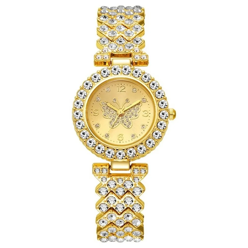 Rhinestone Inlaid Quartz Watch Butterfly Surface Design Quartz Movement Diamond Watch Exquisite Decorative Diamond Decoration