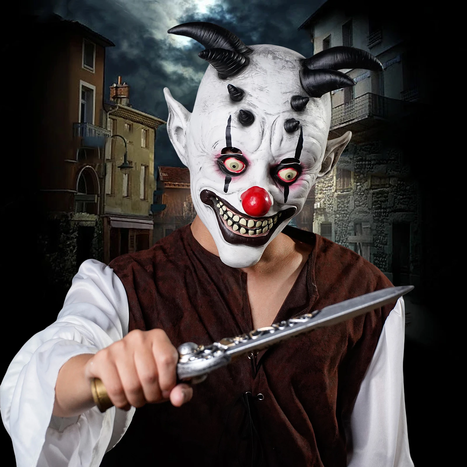 1 Stück realistische Latexmaske mit gruseligem Clown-Kopfbedeckung, geeignet für Halloween-Partys und Streiche
