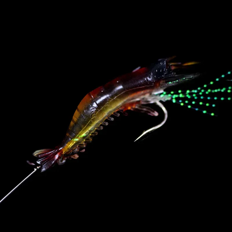 3 قطعة/الوحدة مضيئة الروبيان الاصطناعي السحر 3 ألوان 9 سنتيمتر 6 جرام لينة إغراء السيليكون الطعم طويل أسلاك الفولاذ المقاوم للصدأ برميل قطب B268