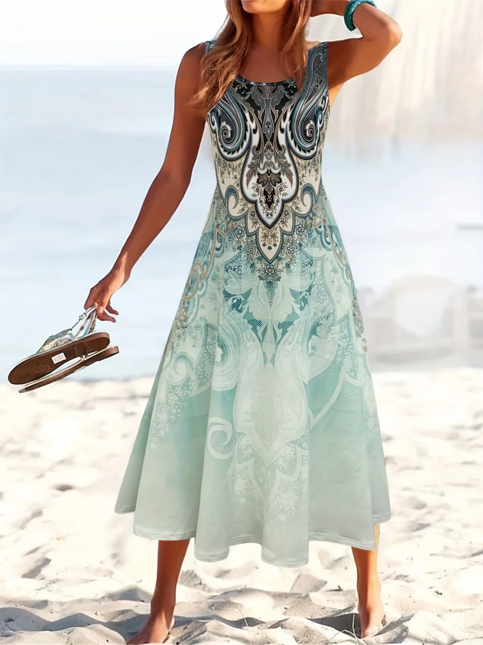 Fashion Summer Dresses 2026 Hawaiian Beach Vacation Bohemian Style Long Dress Sexy Sleeveless Round Neck Elegant Women's Dresses
