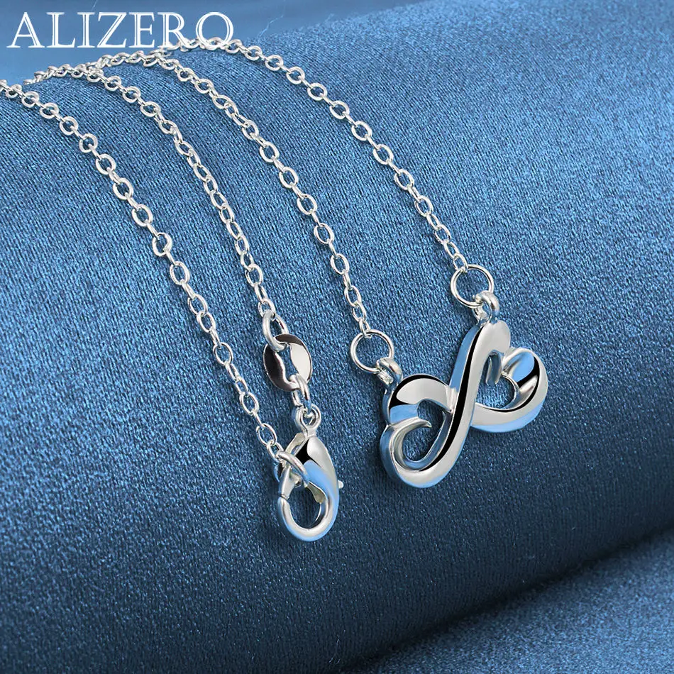 ALIZERO 925 Sterling Silver Necklace 18 Inch Chain Double Hearts Pendant Necklaces For Women Fashion Wedding Jewelry Gifts