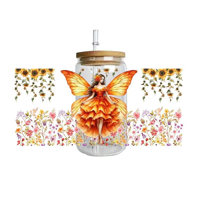 Butterfly Fairy series Easy peel waterproof DIY Decals 3D transfers uvdtf crystal stickers 16oz uv dtf cup wraps for Glass
