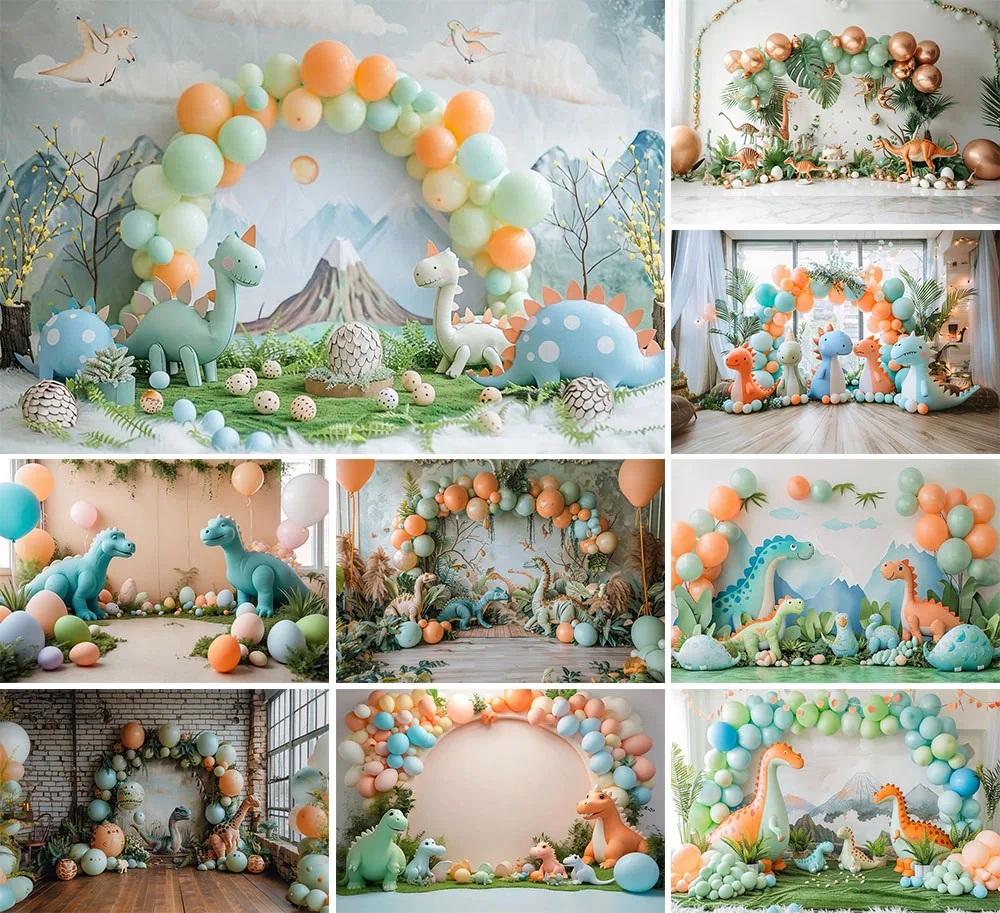 Mehofond Photography Background Jungle Forest Dinosaur Balloon Children Birthday Cake Smash Portrait Decor Backdrop Photo Studio