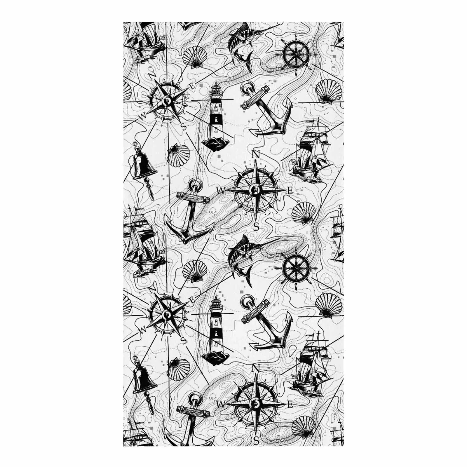 Map Navigation Ship Lines Retro Printed Tea Hand Towel Kitchen Dishcloth Water Absorption Household Cleaning Cloth