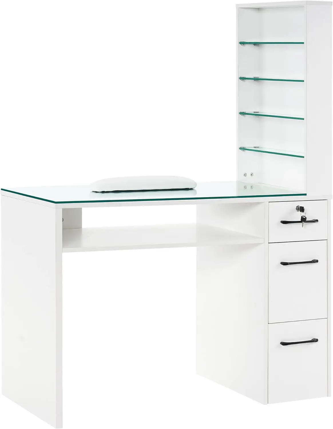 

BarberPub Manicure Table with Drawers, Storage Shelves Spa Beauty Salon Station Nail Desk 2673, 45*60*19 inch (White)