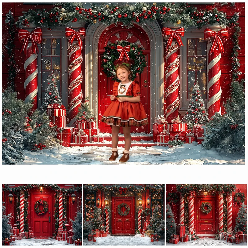 

LS Christmas Photography Background Xmas Tree Wooden Door Wreath Holiday Decor Children Portrait Photo Backdrops Studio Props