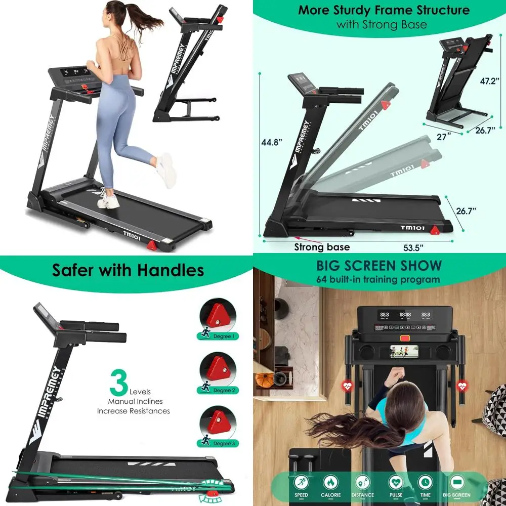 جهاز سير كهربائي كبير بحزام الجري 42 × 16 مع جهاز مراقبة معدل ضربات القلب لسهولة التجميع، معدات اللياقة البدنية المنزلية المثالية