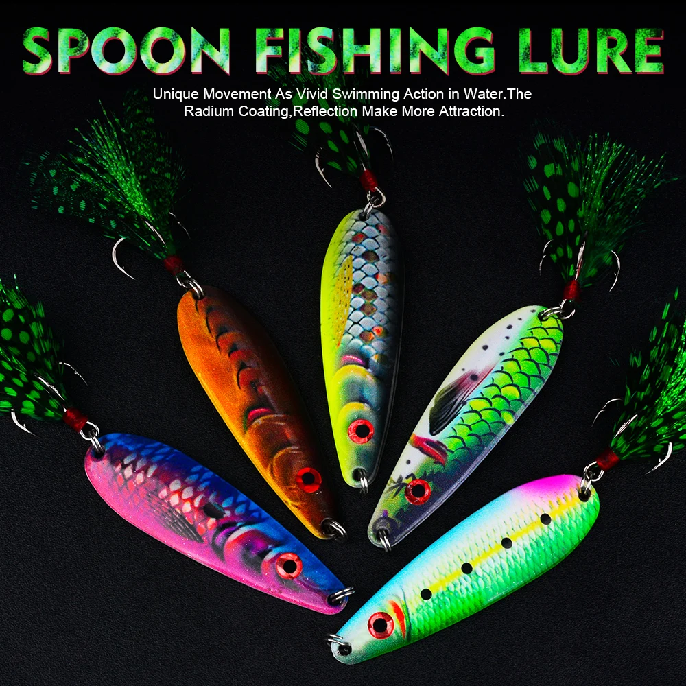 PROBEROS 1/5 قطعة مقياس السمك نمط ملعقة معدنية الصيد إغراء ، 19 جرام/7.2 سنتيمتر | طُعم صناعي لصيد الأسماك البحرية، خطاف طويل مضاد للرمي #2