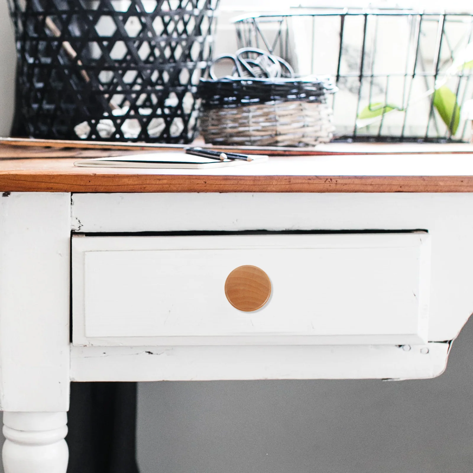 

6Pcs Solid Wood Cabinet Handles Round Single Hole Rustic Drawer Pulls for Furniture Cabinets Kitchen Drawers Wardrobes Wood