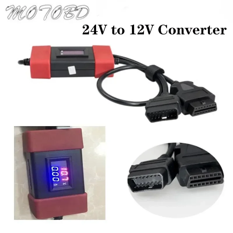 Professional OBD2 16Pin 24V To 12V Converter Heavy Duty Truck Diesel Adapter Cable Used for Can Line Protocol Diagnostic Tool