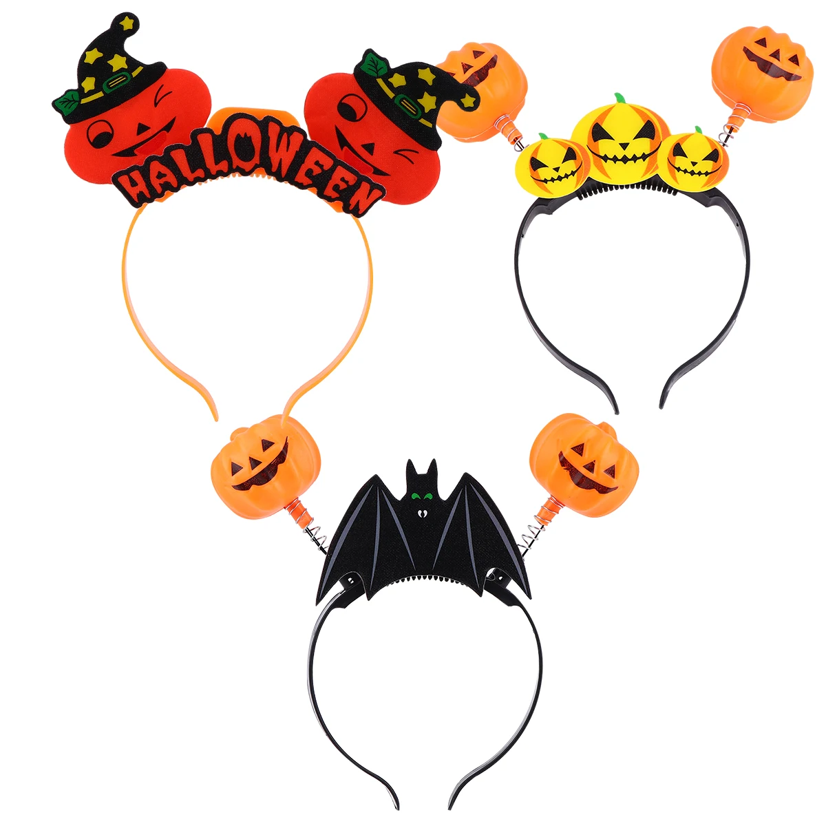 

3 Pcs Glow Pumpkin Headband Elastic Lightweight Durable Halloween Festival Costume Accessory Shiner Hair Hoop