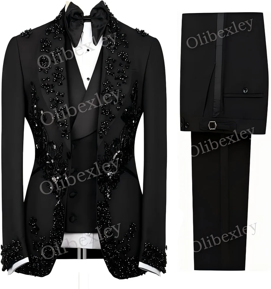 

Индивидуальный приталенный мужской двубортный смокинг из двух частей с высококачественным бриллиантовым орнаментом для деловой свадьбы, жениха