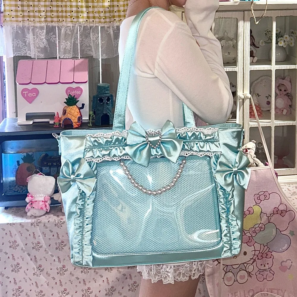 

Square Satin Pearl Ita Bag Japan Original Sweet Bow Sac Femme High Capacity Tote Bolsos Mujer Shoulder Bags for Woman Bolso