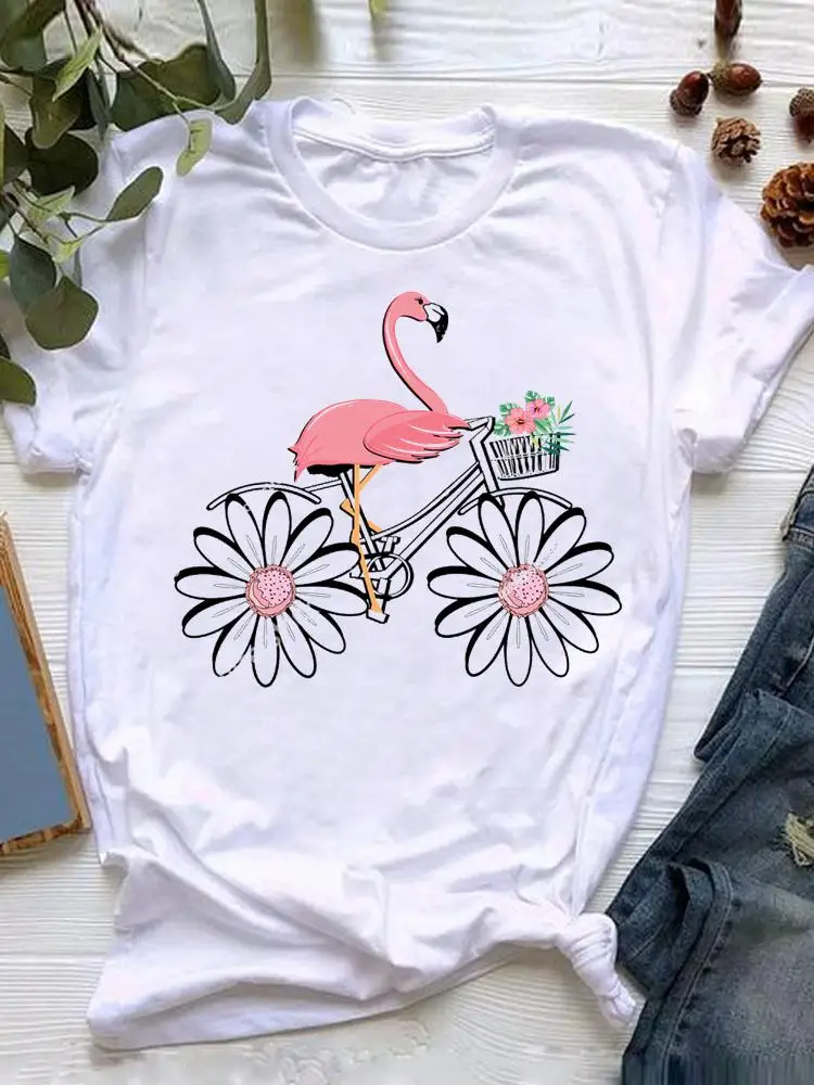 Short Sleeve Tee Flamingo Beach 90s Holiday Women Fashion Graphic T Shirt Clothing T-shirt Print Clothes Summer Female Top