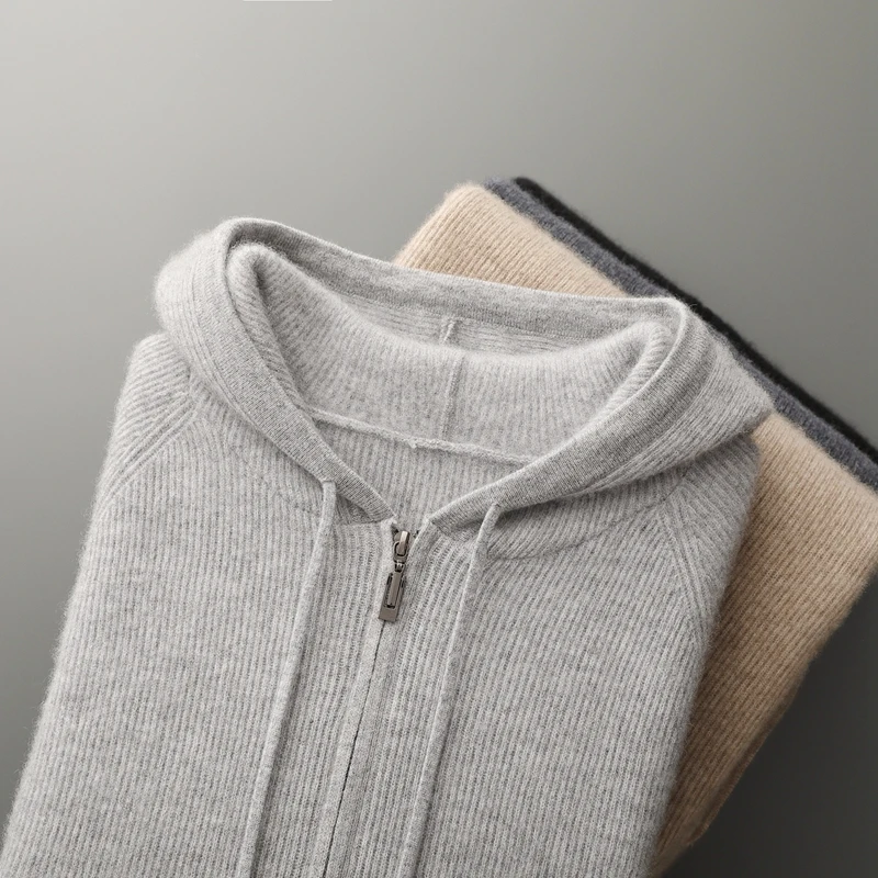 ANGEL 100% Cashmere Men Hoodie Cardigan and Pants Knit Set Autumn Winter Thick Smart Casual Cashmere Sweater Trousers Suit Set