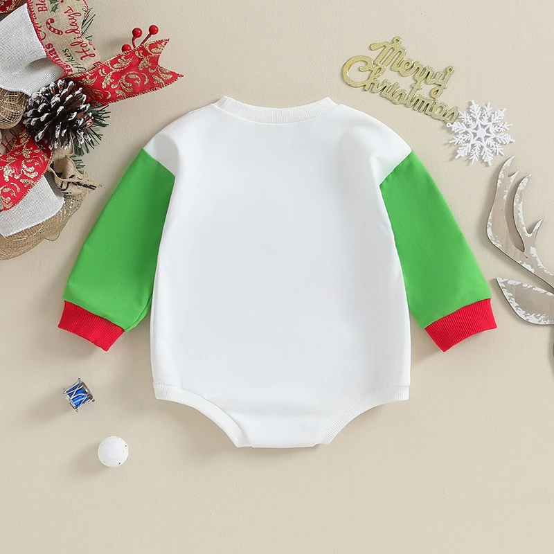 

Infant Holiday Jumpsuit with Festive Print and Long Sleeves for Newborns - Christmas Tree and Letter Design