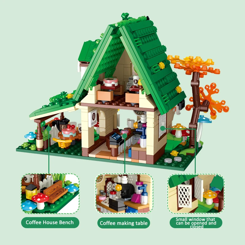 Kreative Märchen Café Haus Bausteine Street View Hause Dekoration Modell Pädagogisches Spielzeug Mädchen Geschenk