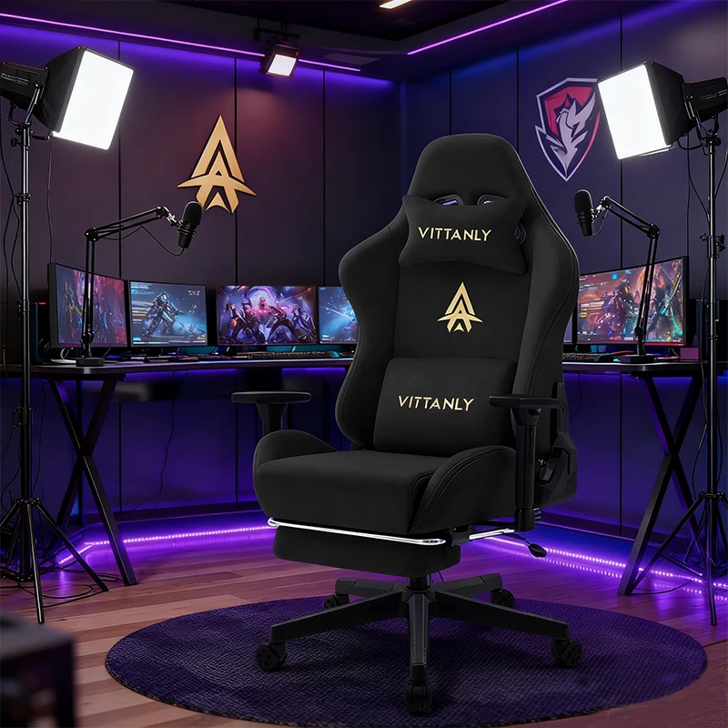Kitinjoy cadeira de jogos ergonômica cadeira de escritório cadeira de mesa com apoio para os pés encosto de cabeça e almofada lombar luxo falso camurça cadeira de jogo