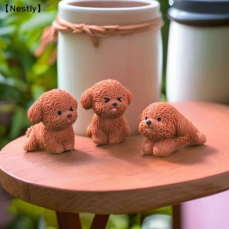 Figurine Miniature Brown Teddy Puppy Dog Micro Landscape Ornaments For Home Decorations Kawaii Animal Desktop Decoration〔Nest〕