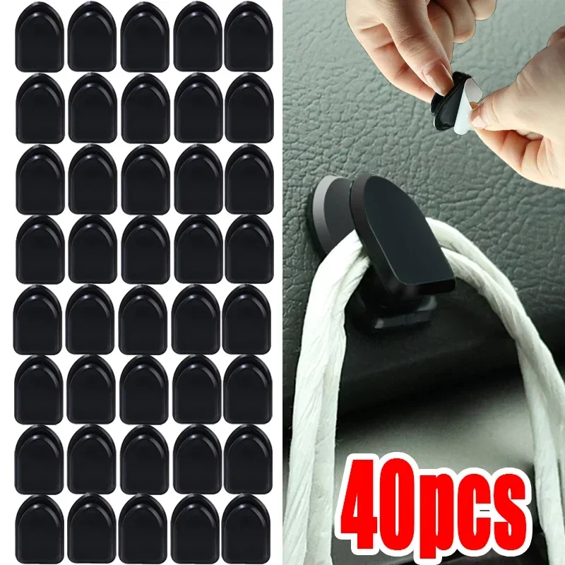 

Black Mini Car Hooks Plastic Self Adhesive Invisible Storage Hooks for USB Cable Headphones Key Bag Locker Automotive Accessory