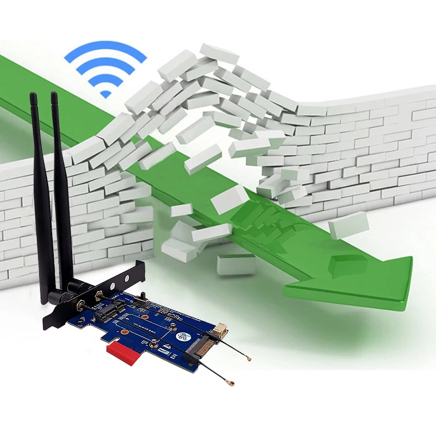 2 Antenna Mini PCI-E PCI Express to PCI-E 1X Adapter with SIM Card Slot for WiFi and 3G/4G/LTE Card