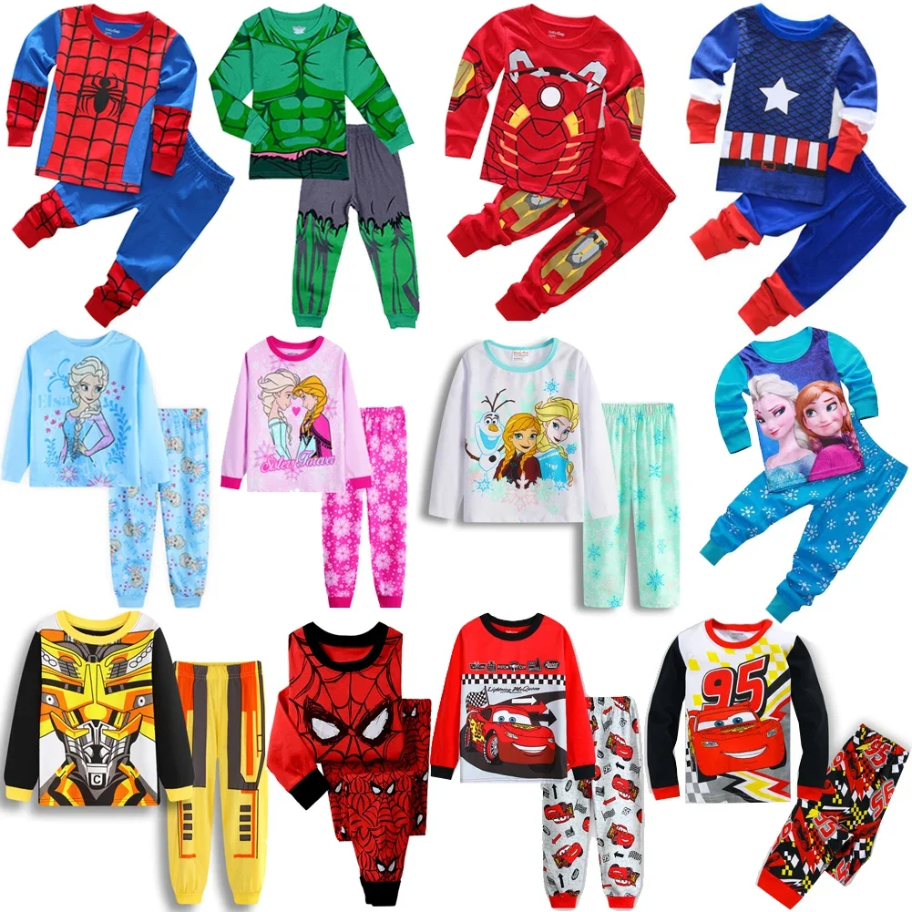 New Children Spiderman Sets Cars Boys Elsa Anna Cartoon Print Nightwear Girls Family Pajamas Kids Clothes Sleepwear Baby Pyjamas