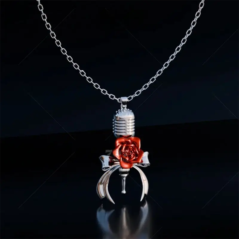 Anime NANA Oosaki Nana Cosplay Necklace Rose Bow Microphone Pendant Women Punk Goth Collarbone Chain Jewelry Accessories