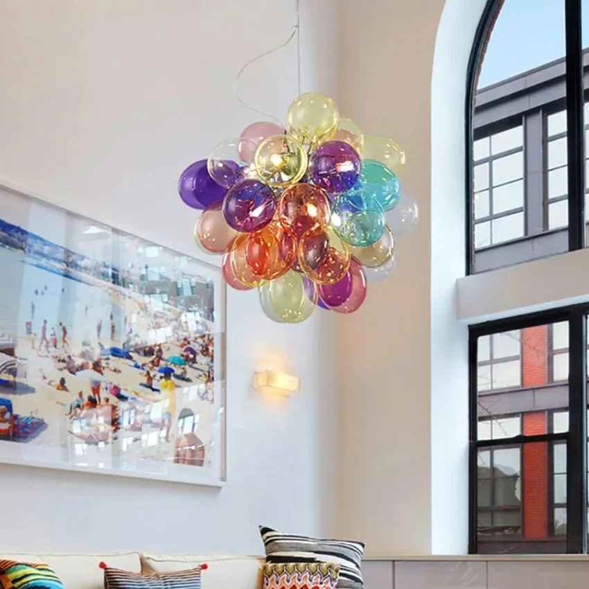 Girls Children Room Glass Bubble Lamp Warm Romantic Bedroom Chandelier Nordic Ins Style Clothing Store Balloon Lamp