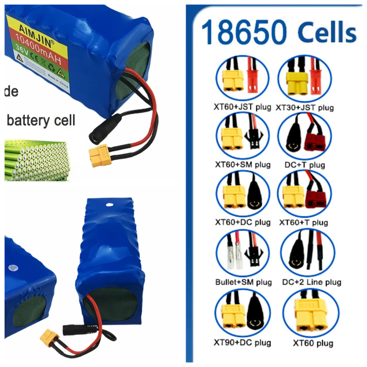 

1000W BMS 18650 10S4P 36V 10400Ah Lithium Battery Pack Power Modified Bicycle electric scooter Vehicle with charger