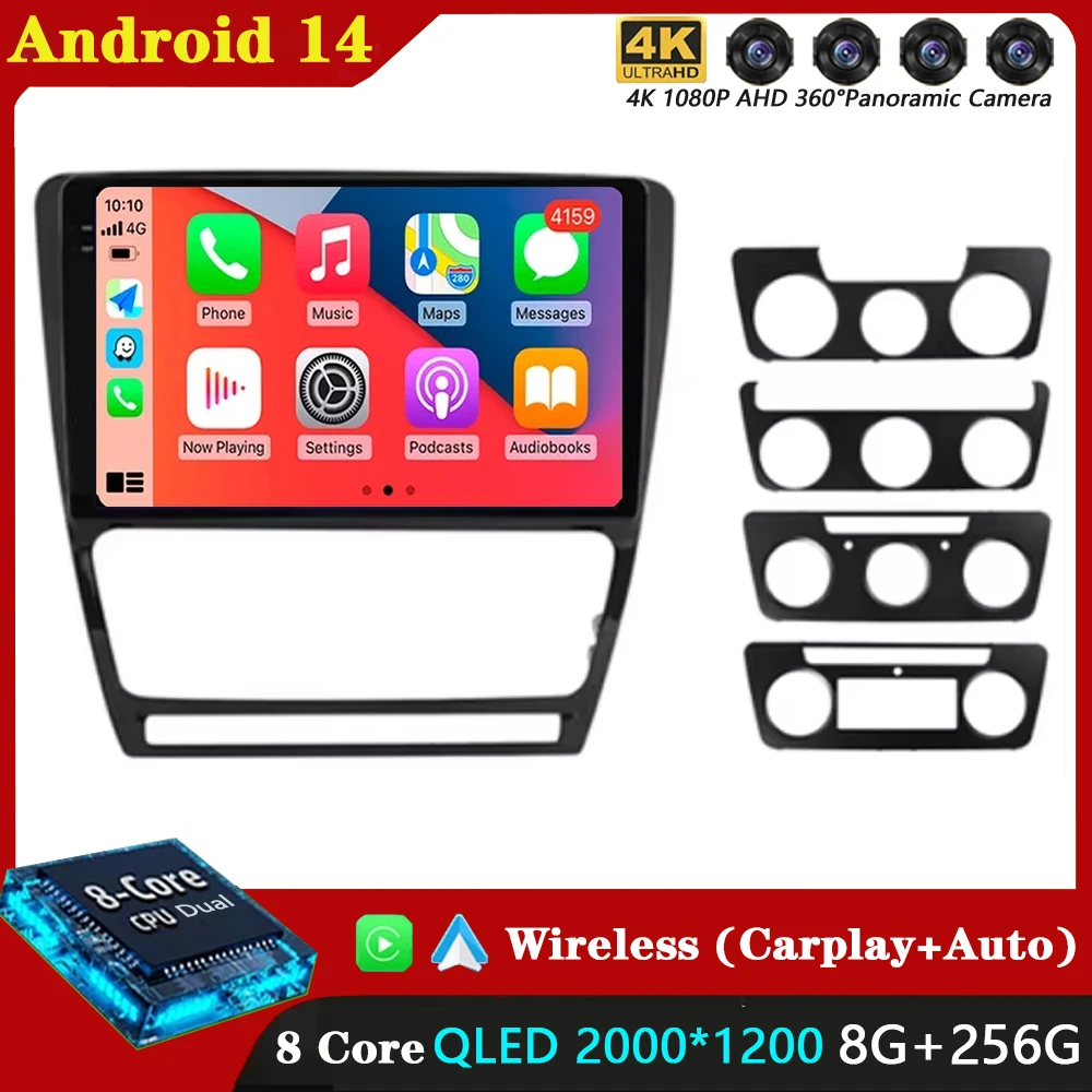 

Carplay Auto 4G-LTE 10 Android 14 Car Radio Multimedia Video Player Navigation GPS for SKODA Octavia 2 A5 2008-2013 Head Unit